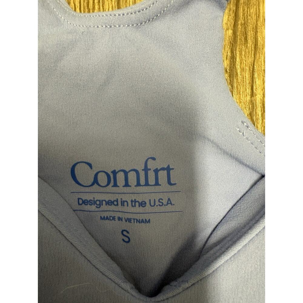 Comfrt Womens Blue Cropped Racerback Tank Top Sports Bra Built-in Shelf Bra S - Picture 3 of 9